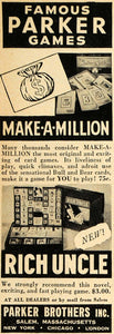 1947 Ad Parker Brothers Inc. Card Games Rich Uncle MA - ORIGINAL ESQ4