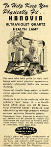 1947 Ad Hanovia Chemical & Mfg. Ultraviolet Health Lamp - ORIGINAL ESQ4