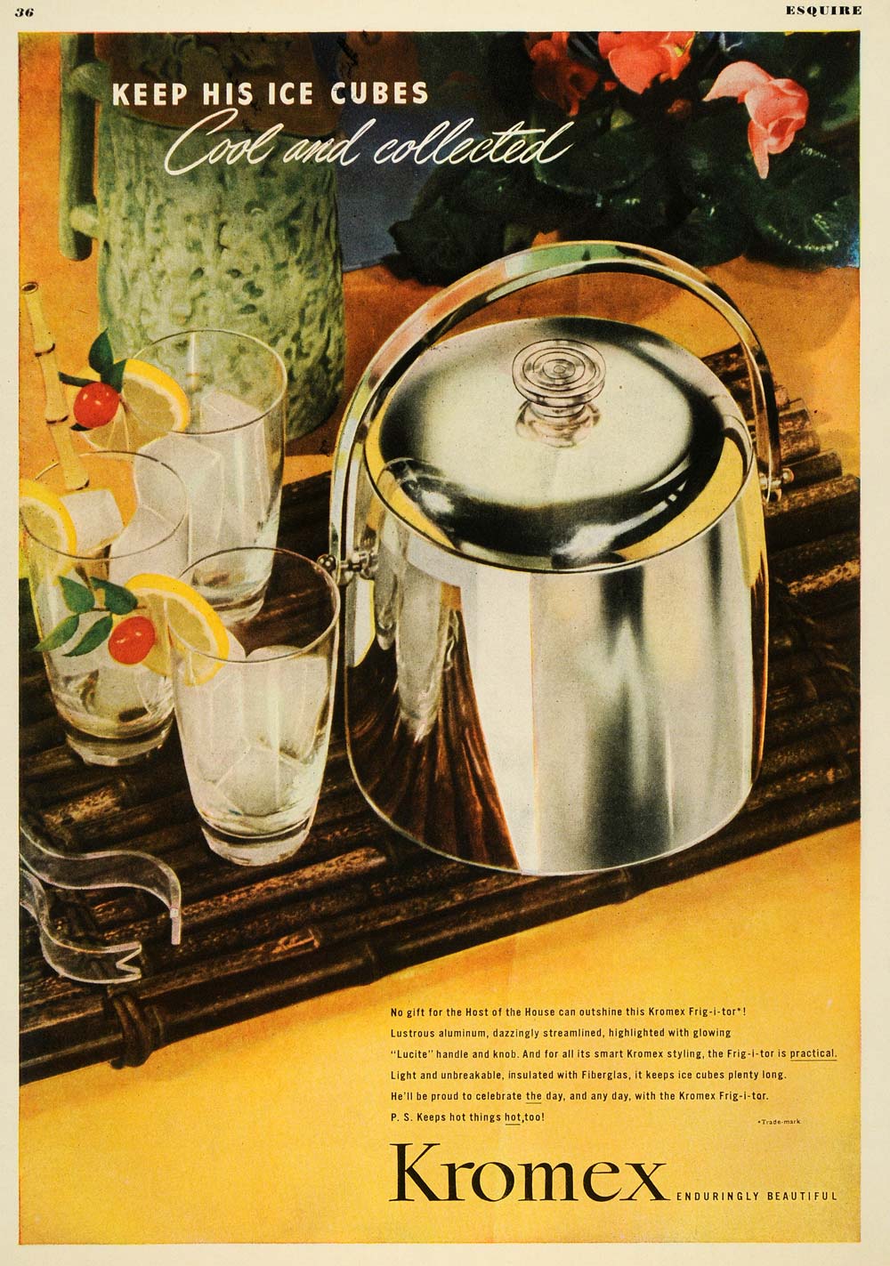 1947 Ad Kromex Ice Cocktails Bar Fiberglass Frig-i-tor - ORIGINAL ESQ4