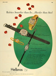 1947 Ad Helbros Wrist Watches Clock Rubies Gold Jewels - ORIGINAL ESQ4