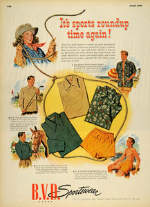 1947 Ad Sportswear Print Rogue Swim Ruggers Roundup Art - ORIGINAL ESQ4