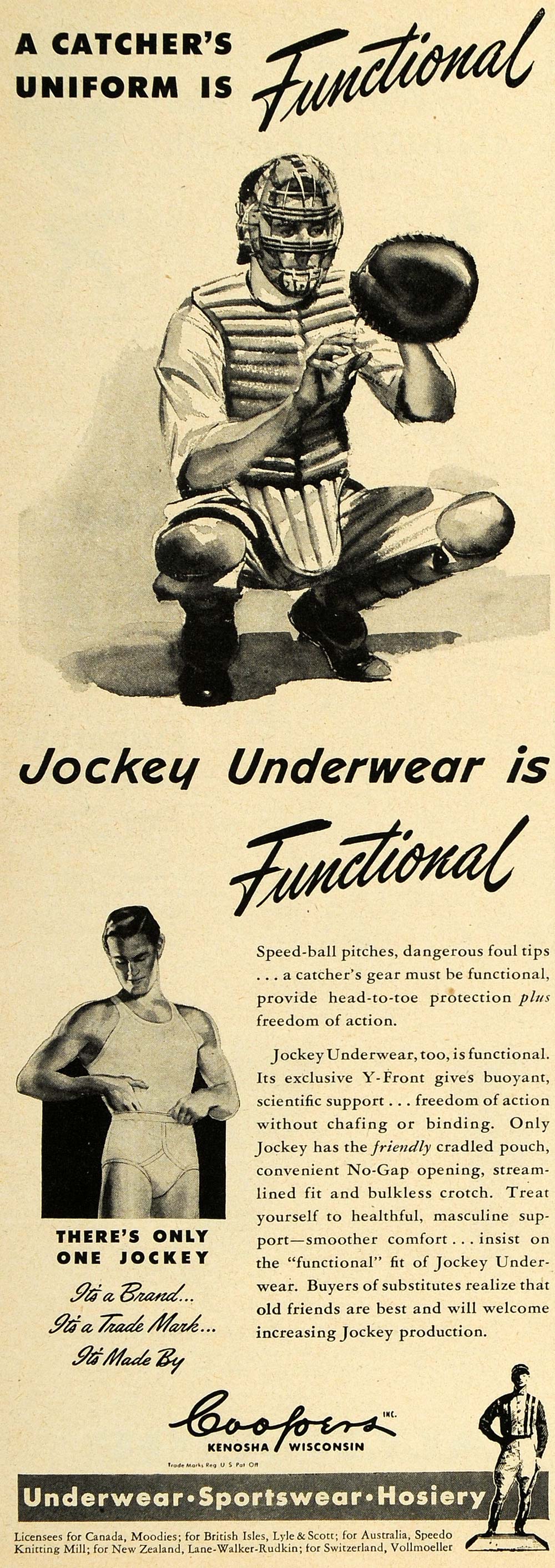 1947 Ad Jockey Underwear Sportswear Hosiery Baseball - ORIGINAL ADVERT –  Period Paper Historic Art LLC
