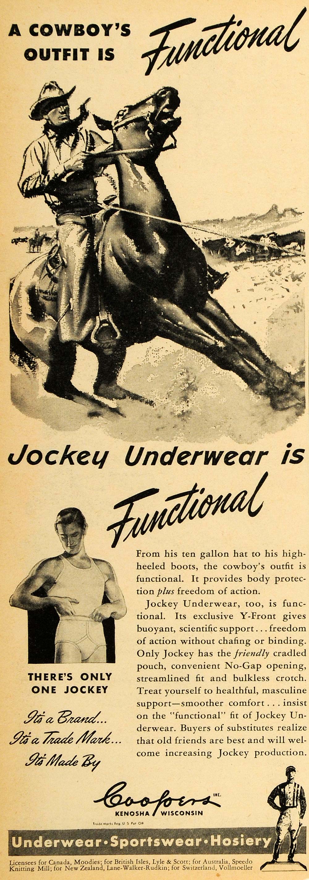 1947 Ad Jockey Underwear Sports Hosiery Horse Cowboy - ORIGINAL ADVERTISING  ESQ4