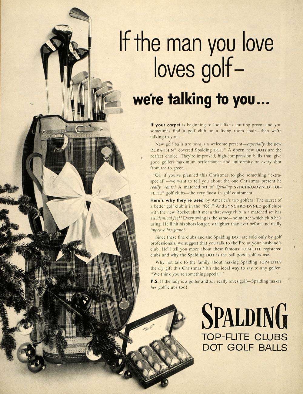 1954 Ad Christmas Spalding Top-Flite Club Dot Golf Ball - ORIGINAL ESQ4