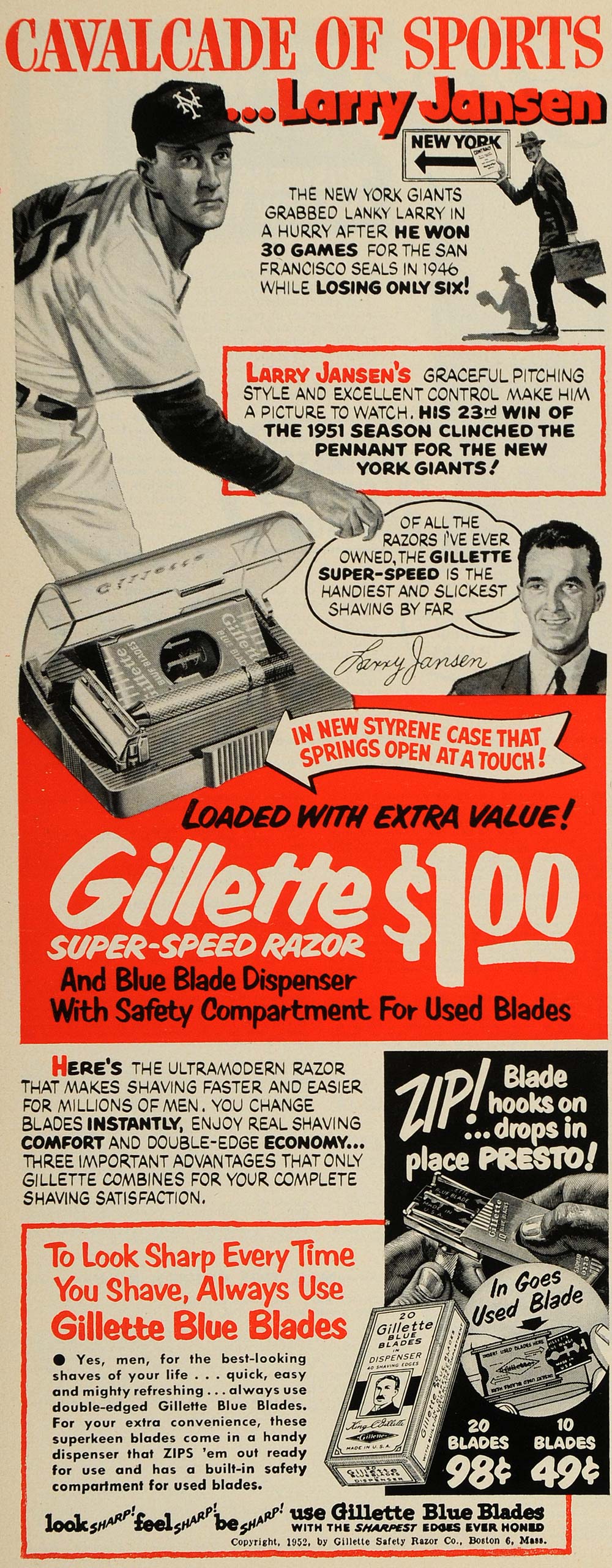 1952 Ad Gillette Super-Speed Razor Shaving Larry Jansen - ORIGINAL ESQ4