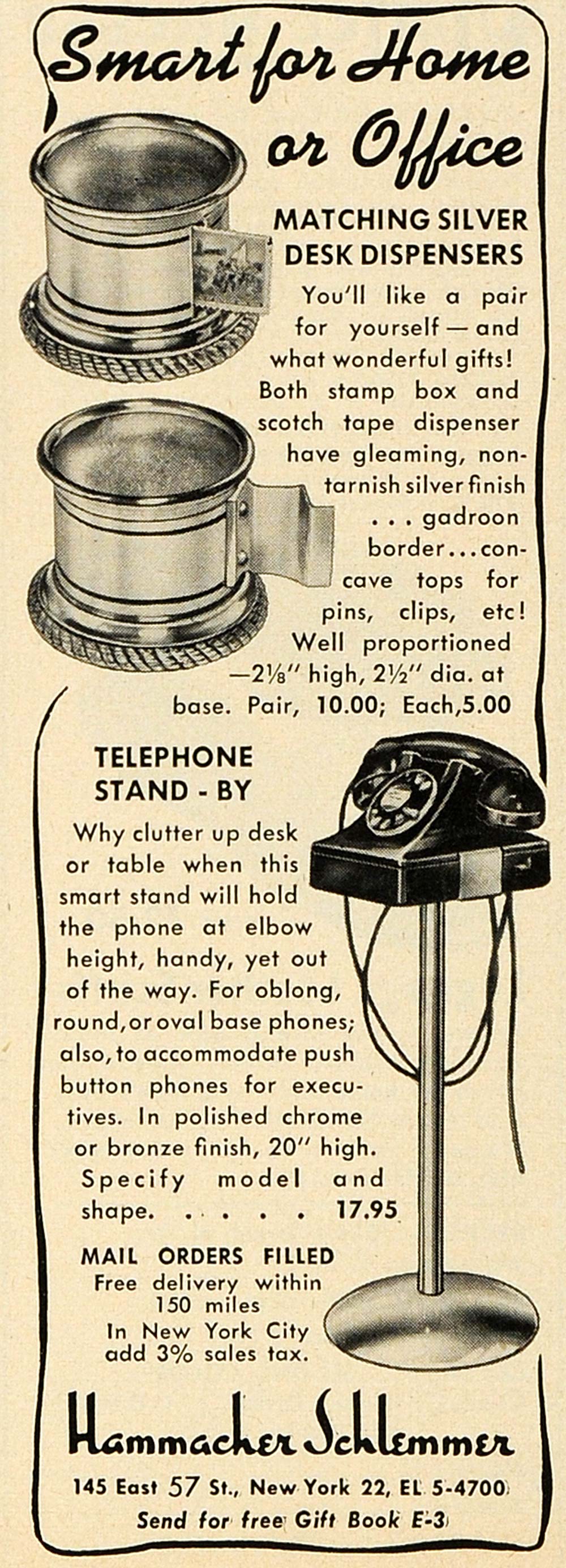 1951 Ad Hammacher Schlemmer Stamp Dispenser Phone Stand - ORIGINAL ESQ4