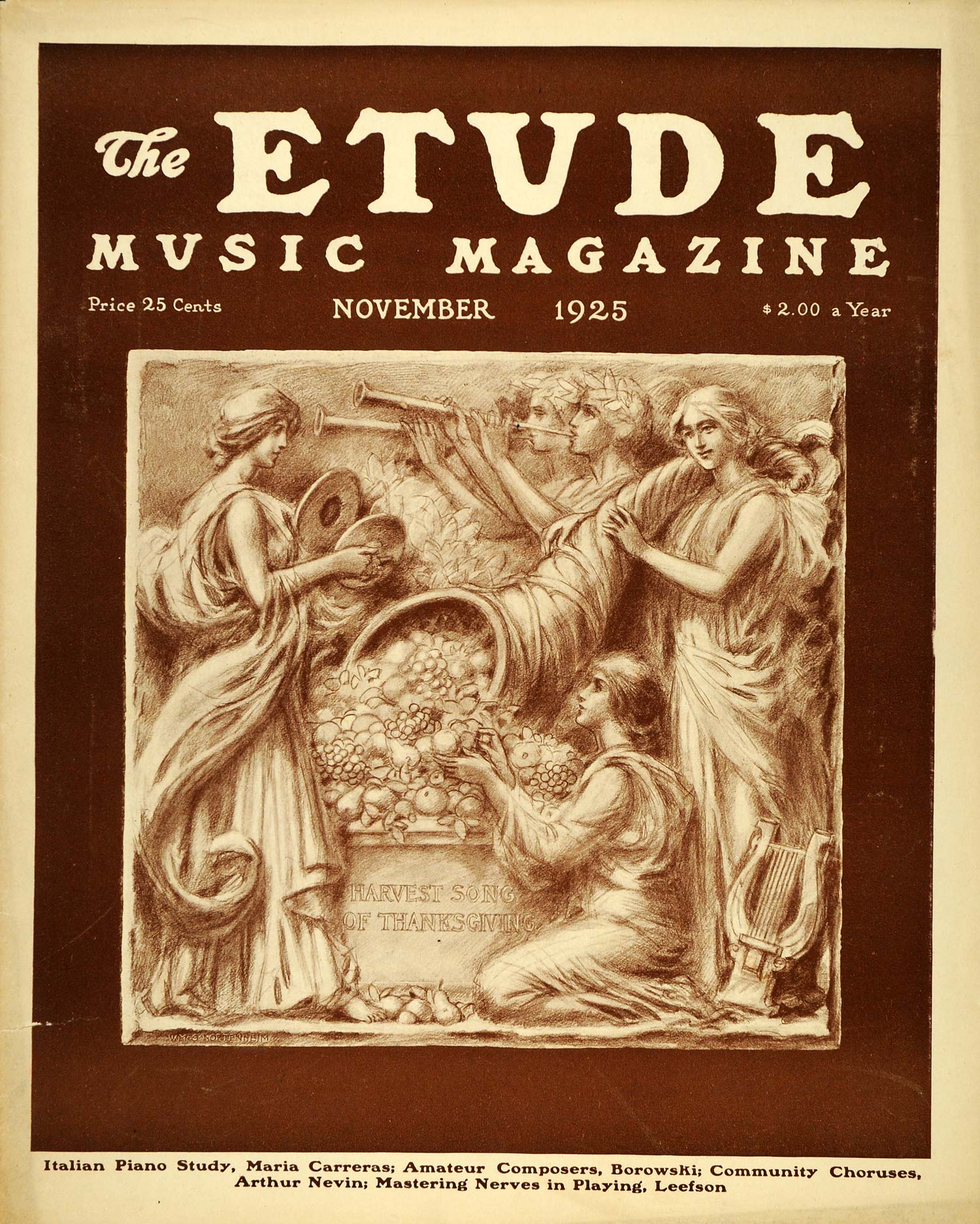 1925 Cover The Etude Music Women Robes Fruit Instrument - ORIGINAL ET1
