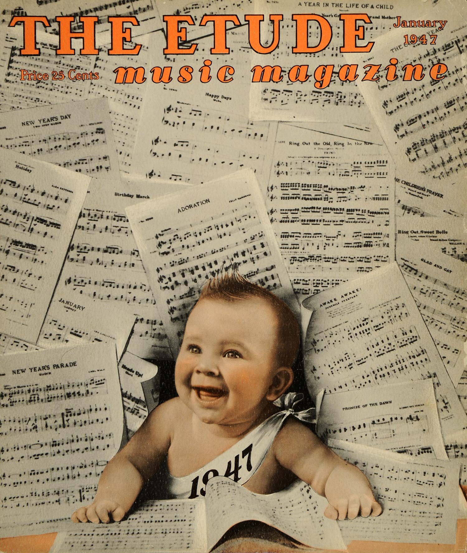1947 Cover The Etude Music Magazine New Year Baby Music - ORIGINAL ET1