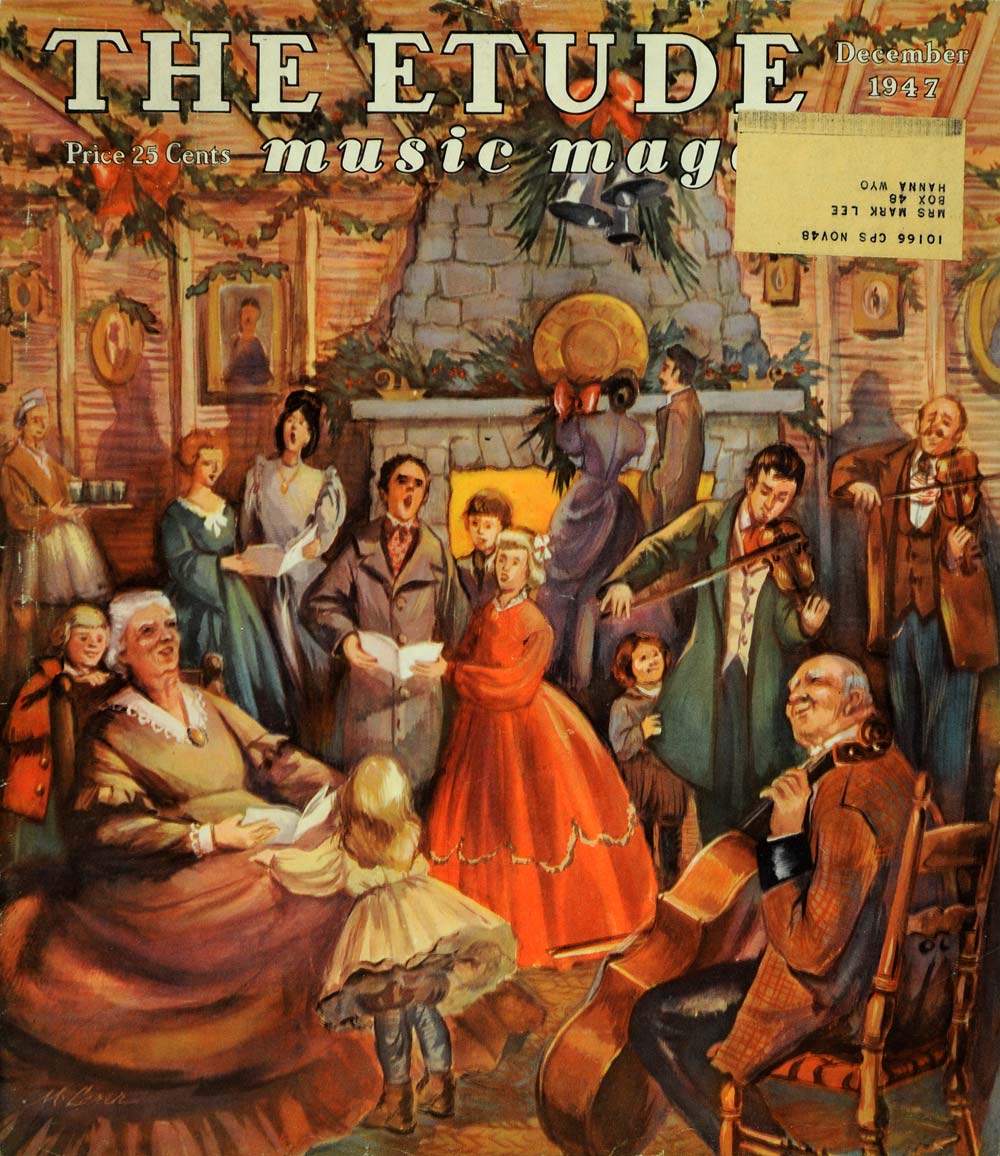1947 Cover The Etude Music Christmas Carolers Fireplace - ORIGINAL ET1