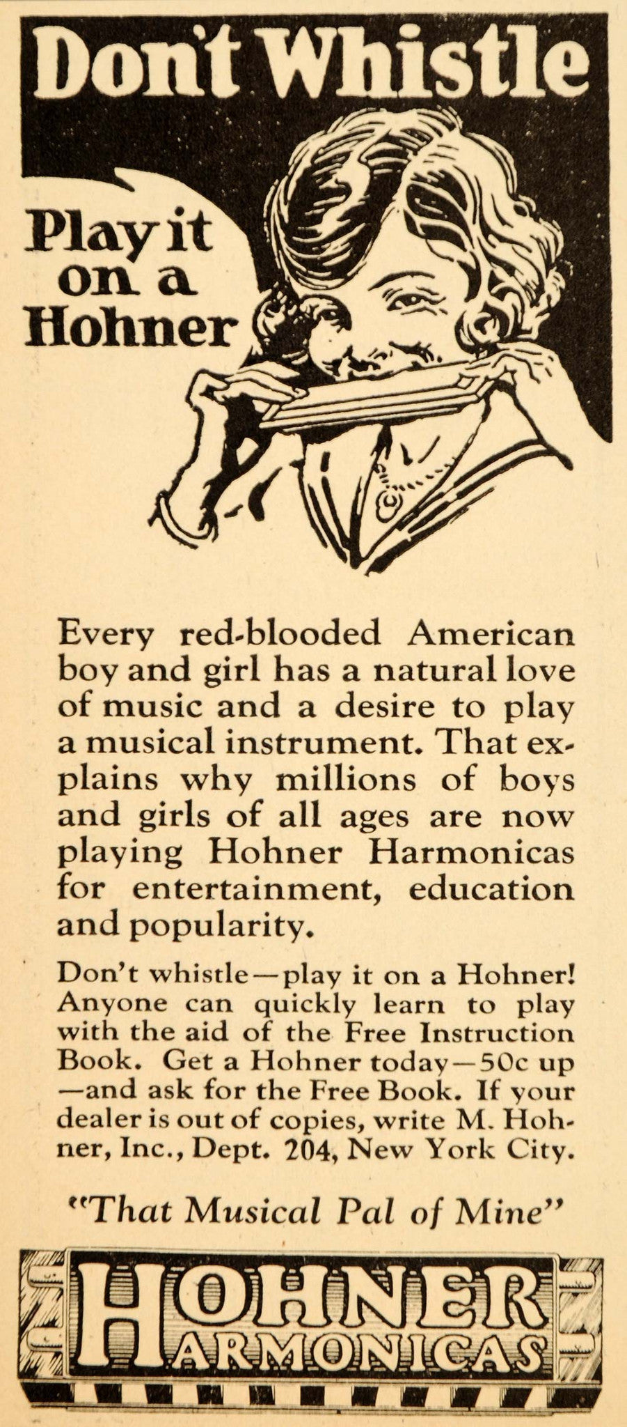 1925 Ad Hohner Harmonicas New York Instruction Book - ORIGINAL ADVERTISING ET2 - Period Paper
