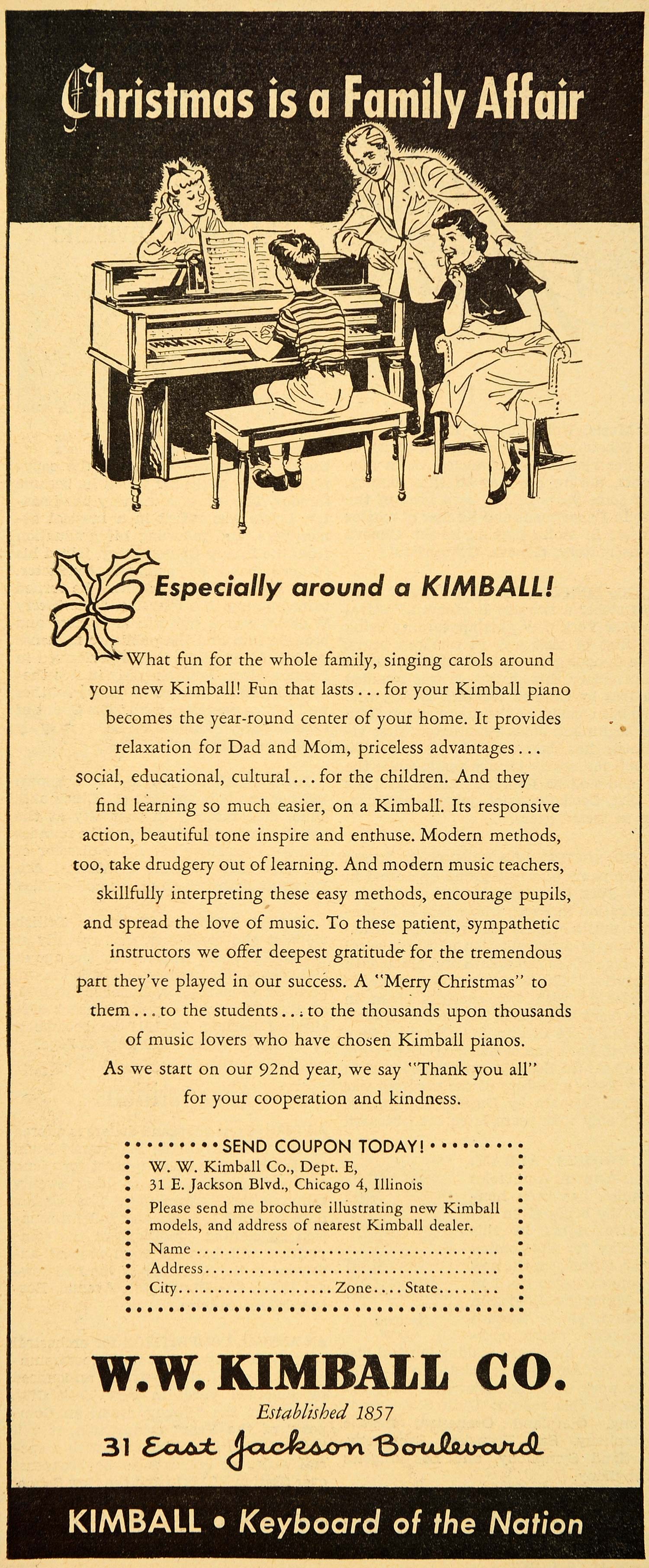 1948 Ad Kimball Pianos Keyboard Chicago Christmas Music - ORIGINAL ET2