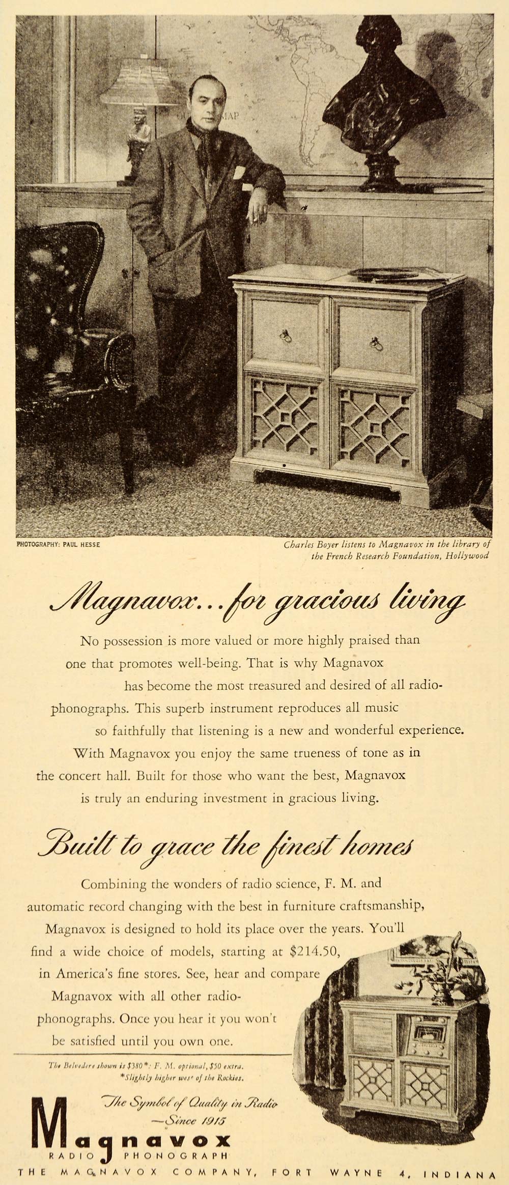 1946 Ad Magnavox Radio Phonographs Charles Boyer Hesse - ORIGINAL ET2