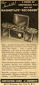 1948 Ad Magnetape Recorder Amplifier Corp America Tape - ORIGINAL ET2