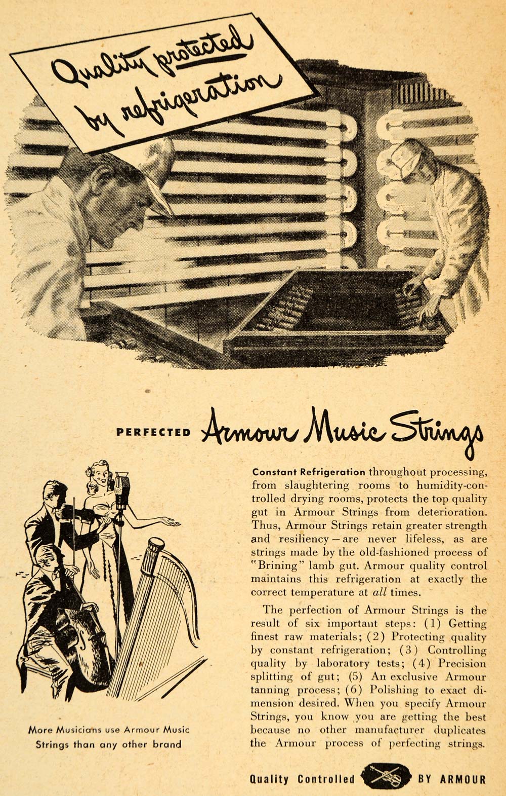 1948 Ad Armour Music Strings Musicians Refrigeration - ORIGINAL ADVERTISING ET2