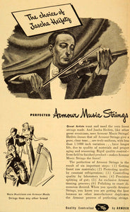 1948 Ad Armour Music Strings J Heifetz Violin Viola - ORIGINAL ADVERTISING ET2
