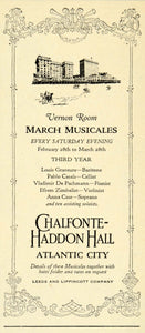 1925 Ad March Musicales Chalfonte Haddon Hall P Casals - ORIGINAL ET2