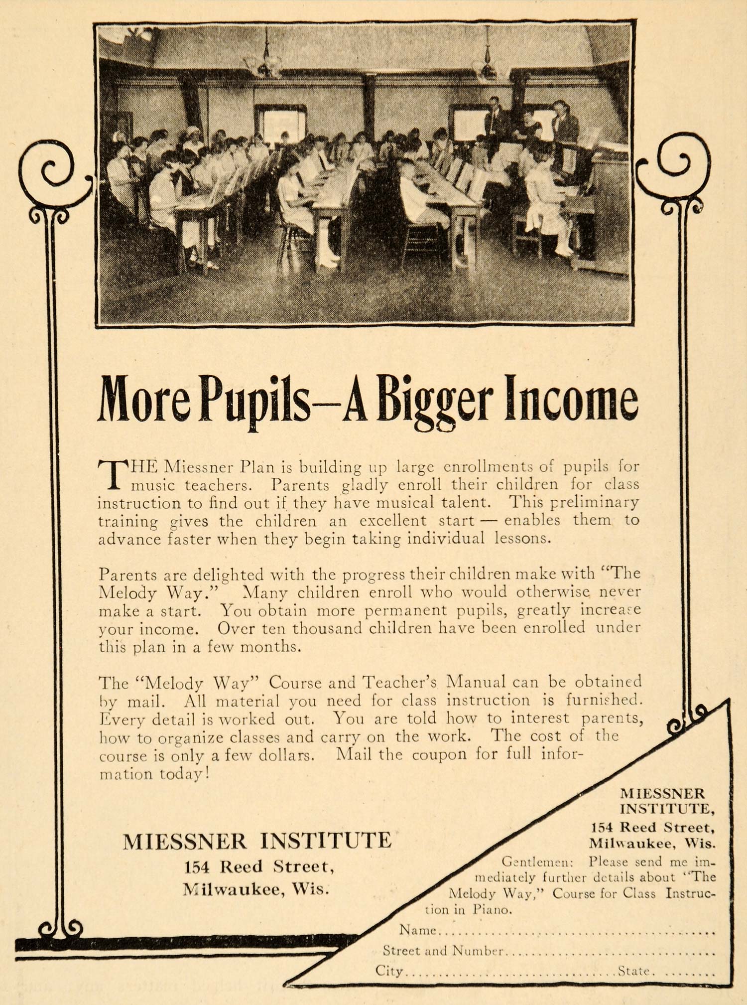 1925 Ad Miessner Institute Milwaukee Melody Way Piano - ORIGINAL ADVERTISING ET2