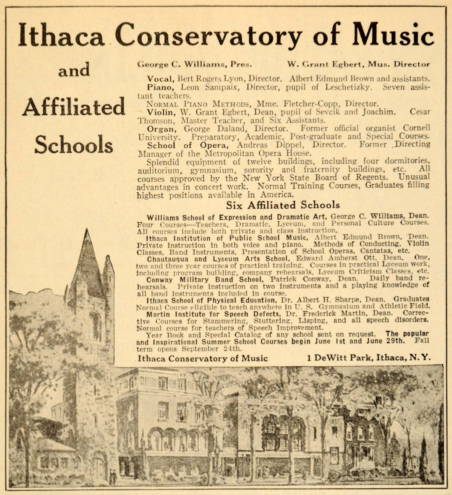 1925 Ad Ithaca Conservatory of Music Williams Egbert - ORIGINAL ADVERTISING ET2