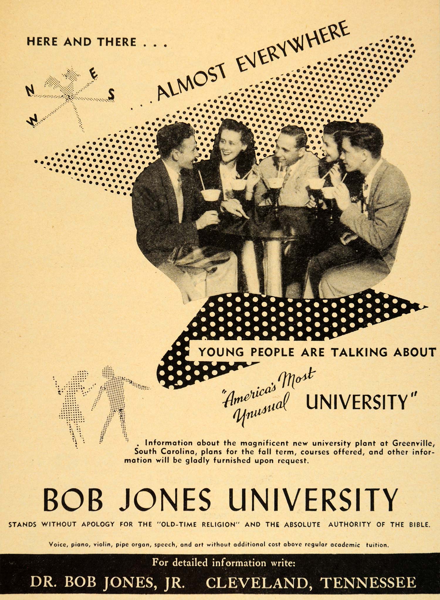 1947 Ad Bo Jones University Tennessee Greenville Music - ORIGINAL ET2