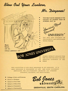 1948 Ad Bob Jones University Diogenes Greenville Music - ORIGINAL ET2