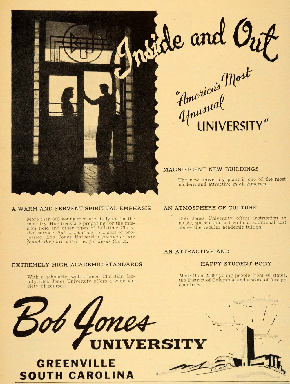 1948 Ad Bob Jones University Greenville Ministry Music - ORIGINAL ET2