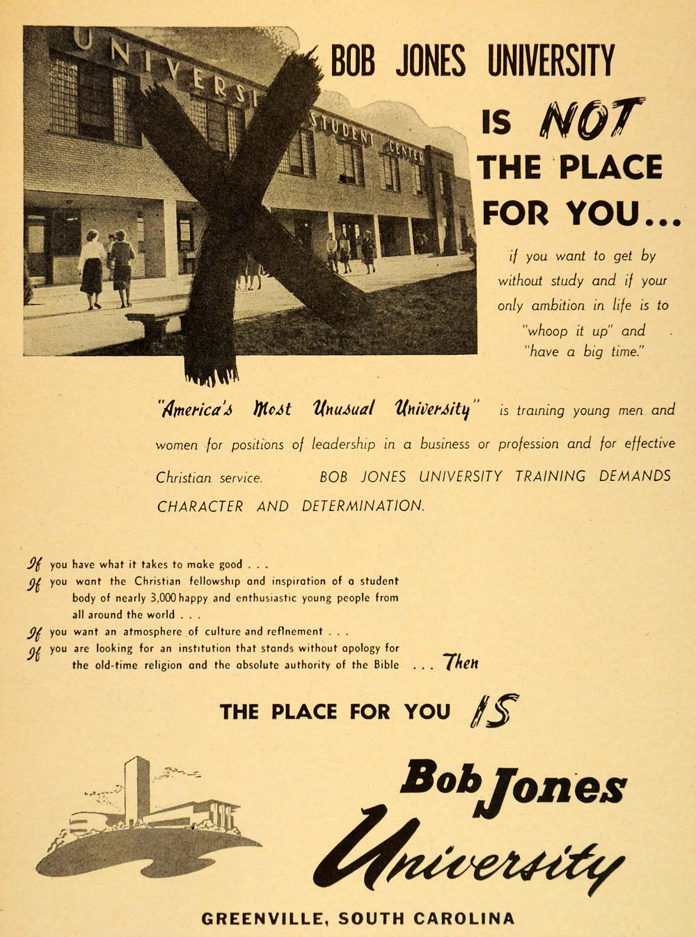 1948 Ad Bob Jones University Greenville Christian Music - ORIGINAL ET2