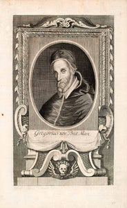 1721 Copper Engraving Portrait Pope Gregory XIV Roman Catholic Church EUM1