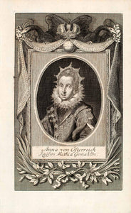 1721 Copper Engraving Portrait Anna Tyrol Archduchess Austria Holy Roman EUM1