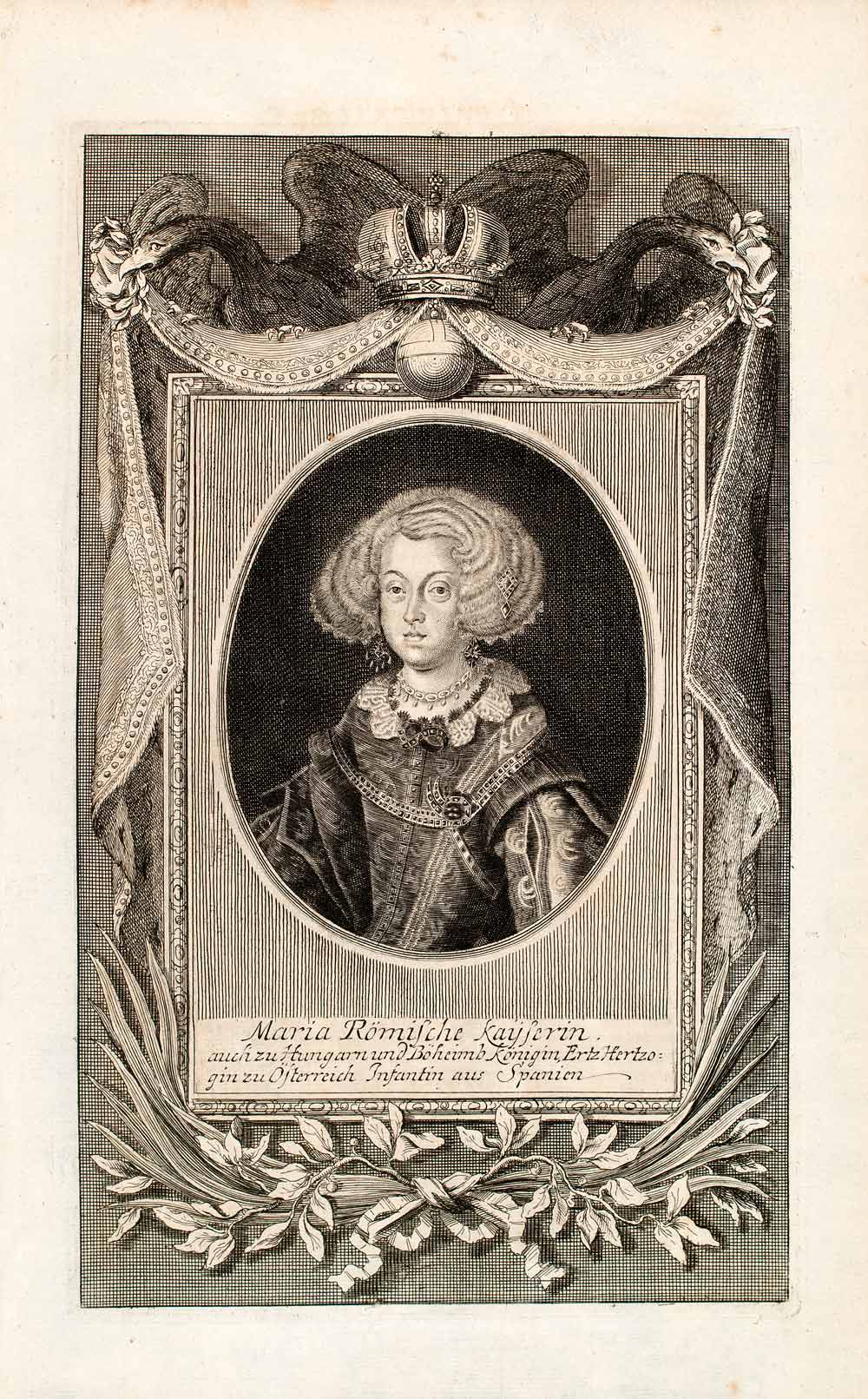 1721 Copper Engraving Portrait Maria Anna Spain Holy Roman Empire Royalty EUM1