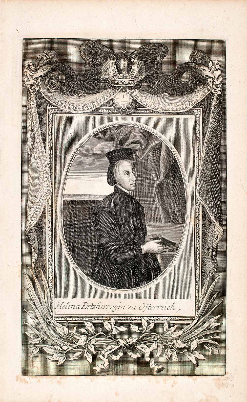 1721 Copper Engraving Portrait Archduchess Helena Austria Holy Roman Empire EUM1