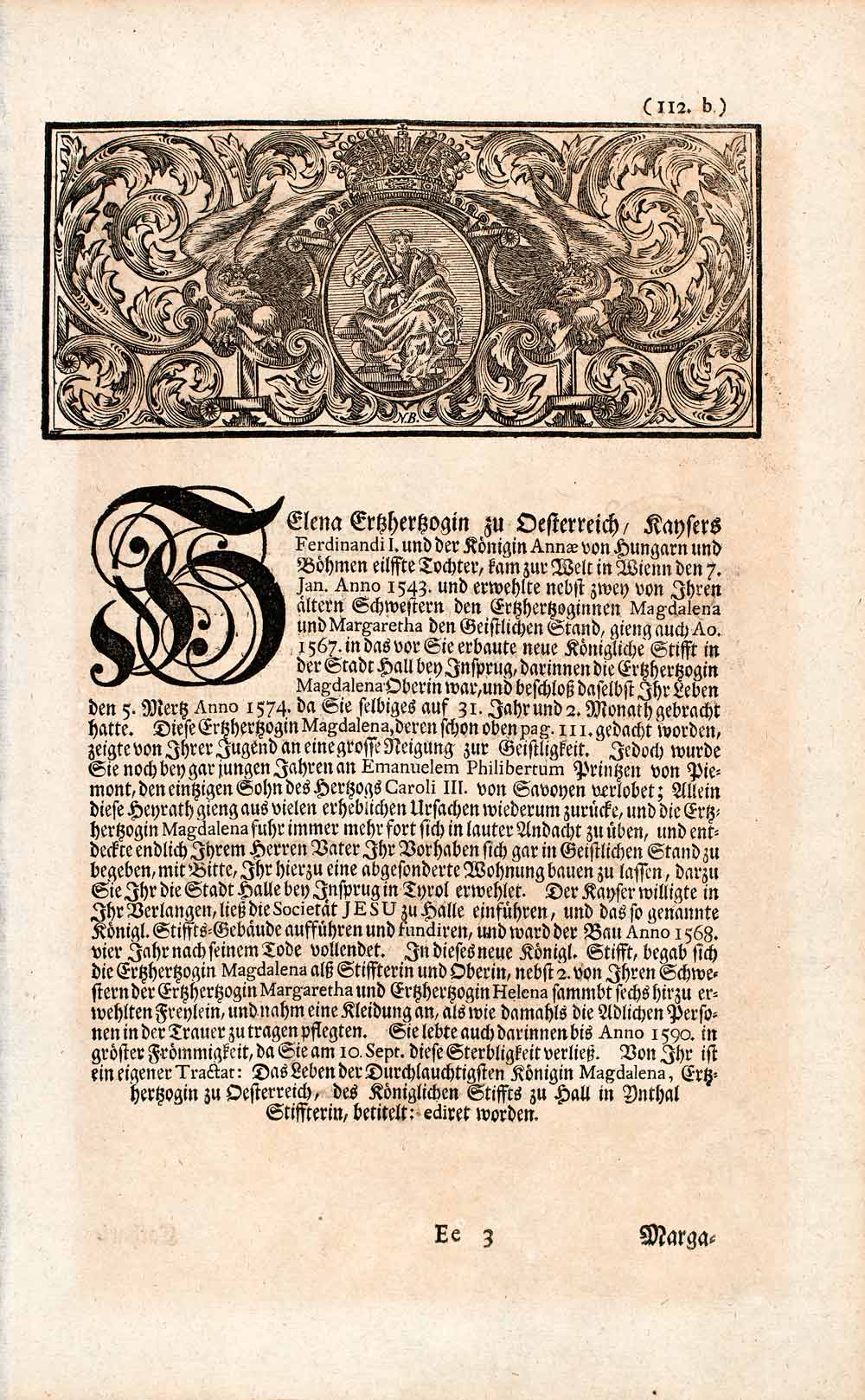 1721 Copper Engraving Portrait Archduchess Helena Austria Holy Roman Empire EUM1