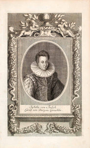 1721 Copper Engraving Portrait Sibylle Julich-Cleves-Berg Karl II Austria EUM1
