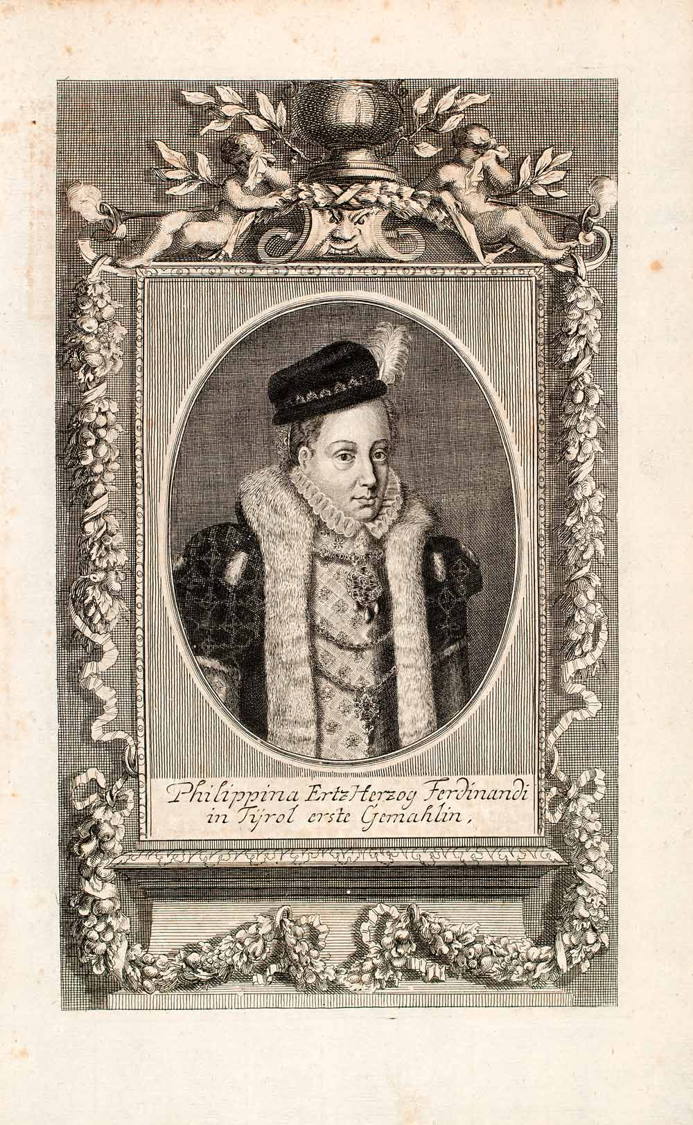 1721 Copper Engraving Portrait Philippina Welser Ferdinand II Habsburg EUM1