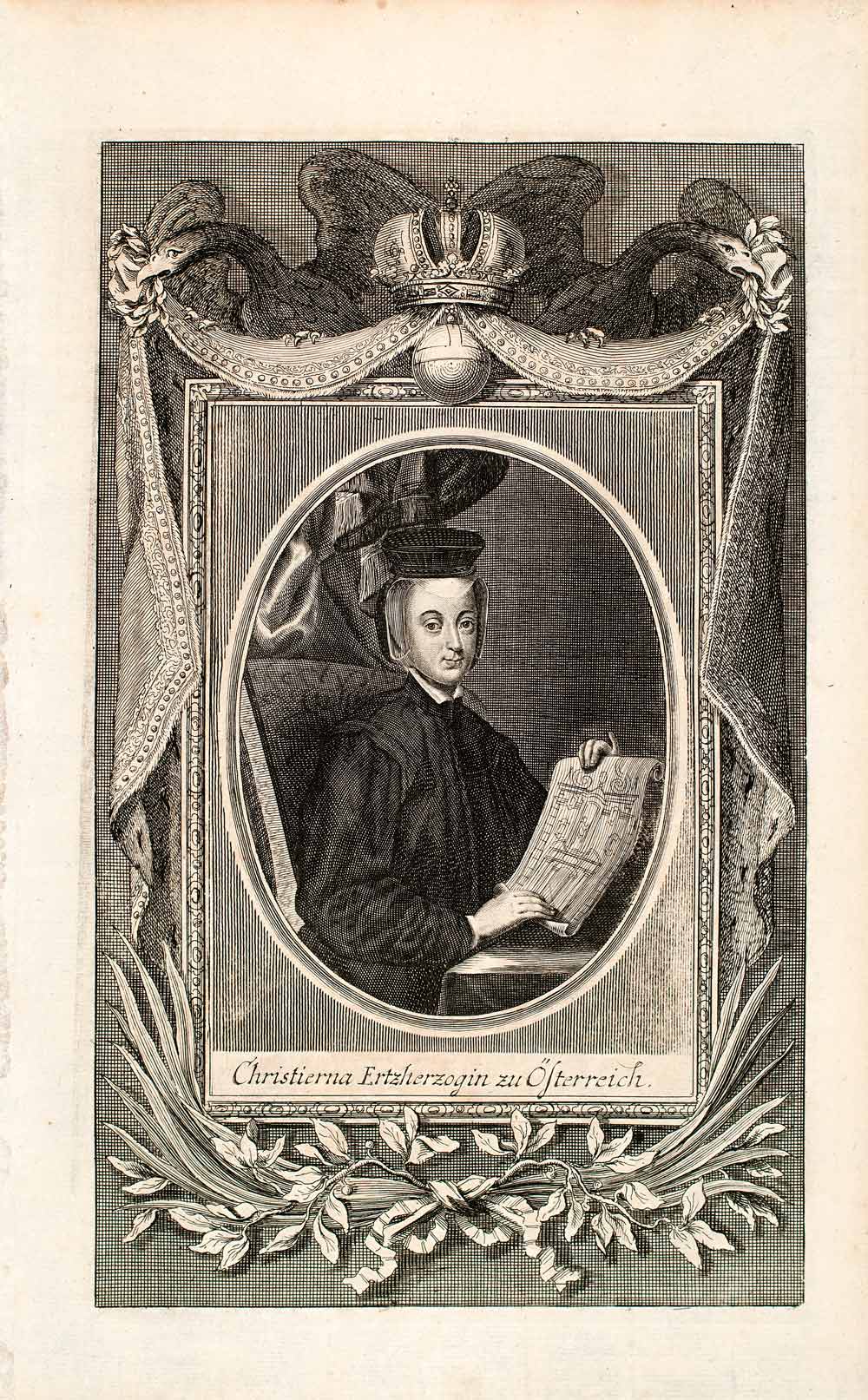 1721 Copper Engraving Portrait Archduchess Maria Christina Austria Jesuit EUM1