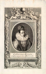 1721 Copper Engraving Portrait Archduchess Catherine Renata Austria EUM1