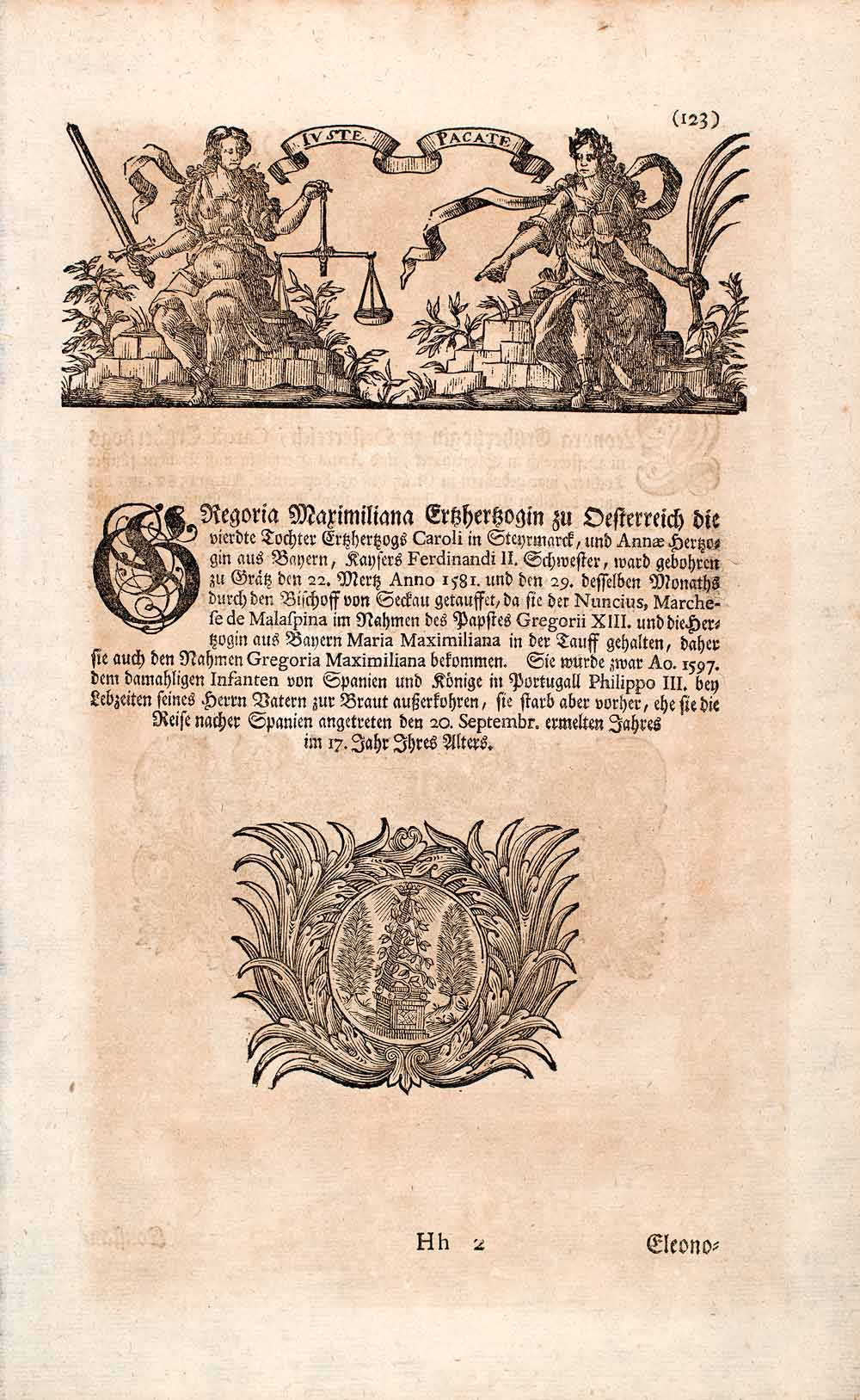 1721 Copper Engraving Portrait Archduchess Gregoria Maximiliana Austria EUM1