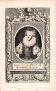 1721 Copper Engraving Portrait Catherine Michelle Spain Duchess Savoy EUM1
