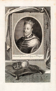 1721 Copper Engraving Portrait Henry Chaste Cardinal Portugal Grand EUM2