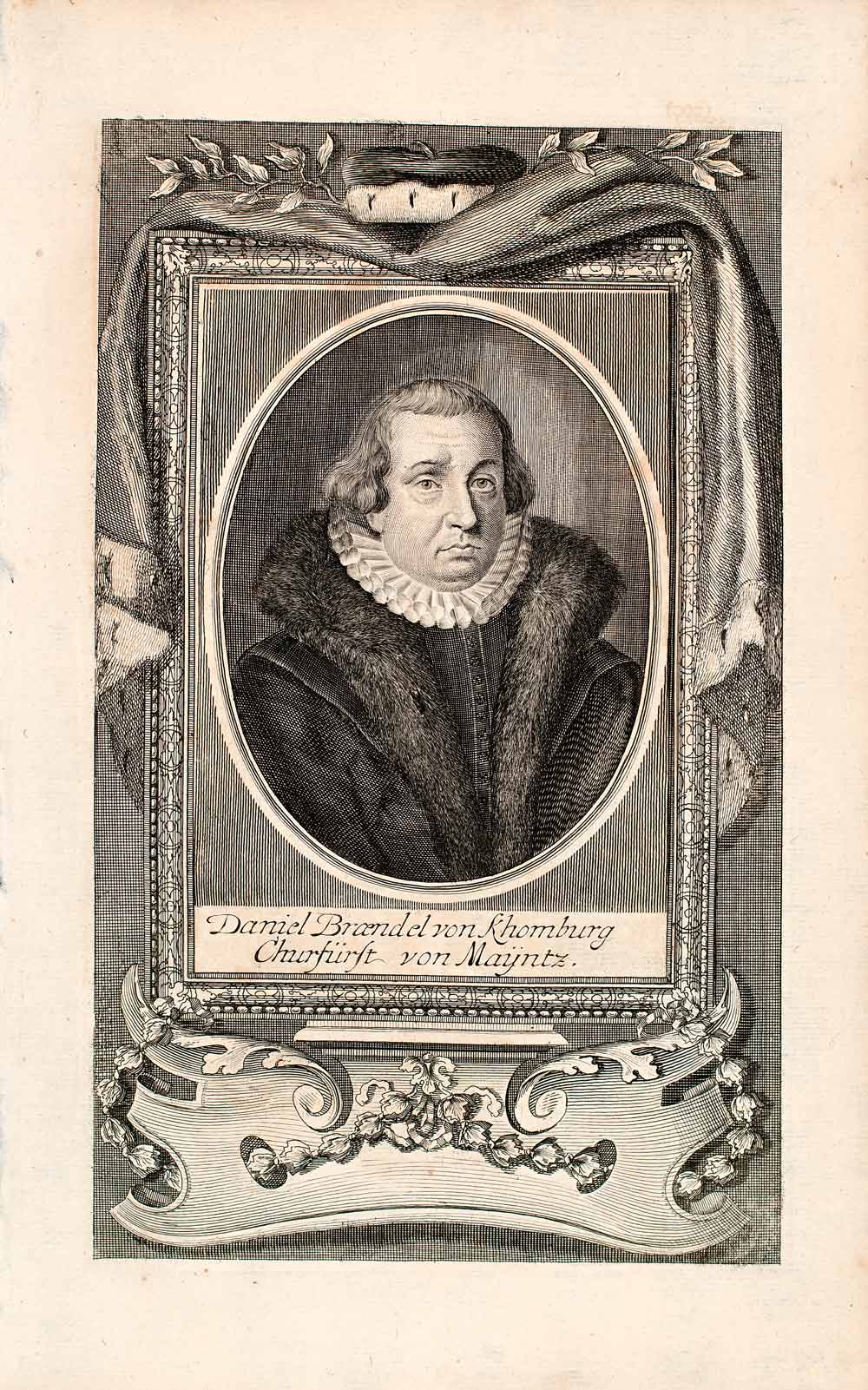 1721 Copper Engraving Portrait Daniel Brendel Archbishop Elector Mainz Art EUM2
