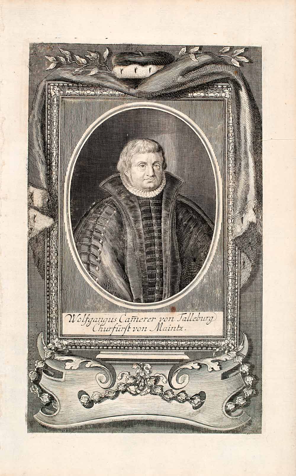 1721 Copper Engraving Portrait Wolfgang Von Dalberg Archbishop Elector EUM2