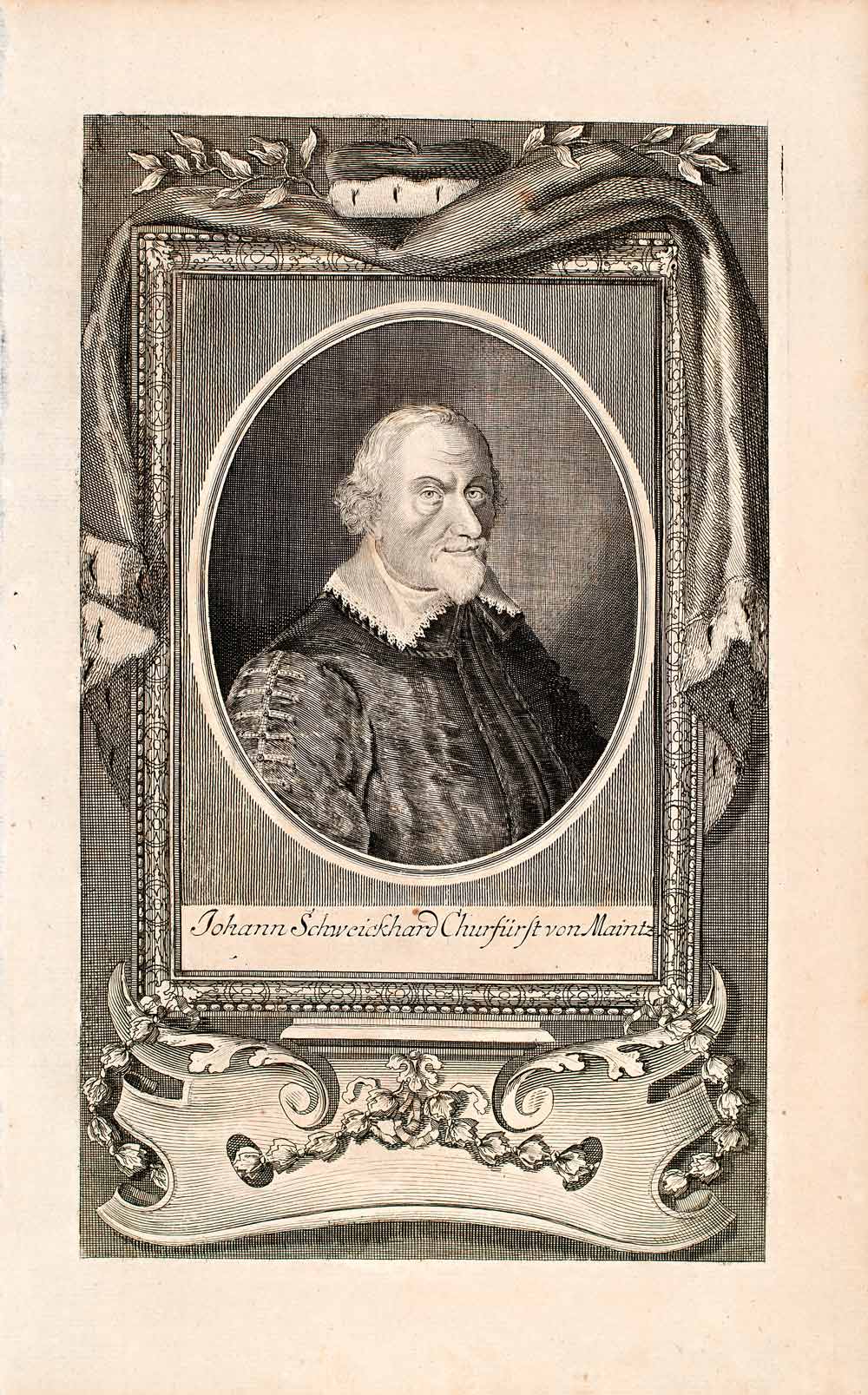 1721 Copper Engraving Portrait Johann Schweikhard Von Kronburg Archbishop EUM2