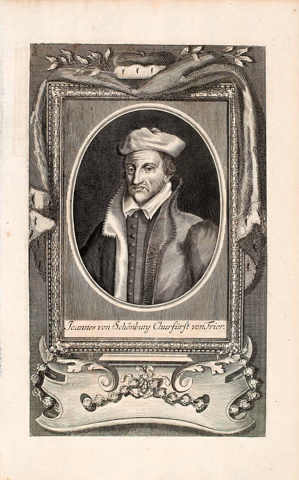 1721 Copper Engraving Portrait Johann Von Schonenberg Archbishop Trier EUM2