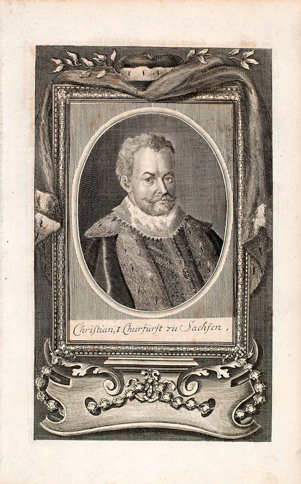 1721 Copper Engraving Portrait Christian I Elector Saxony Germany Albertine EUM2