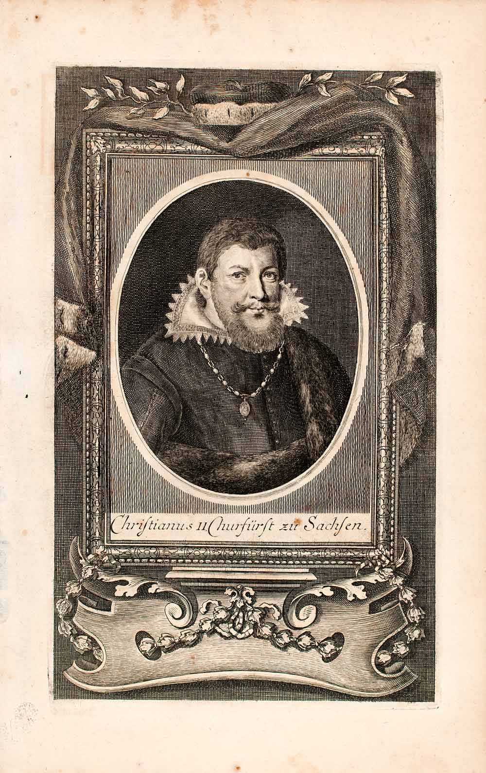 1721 Copper Engraving Portrait Christian II Elector Saxony Germany EUM2
