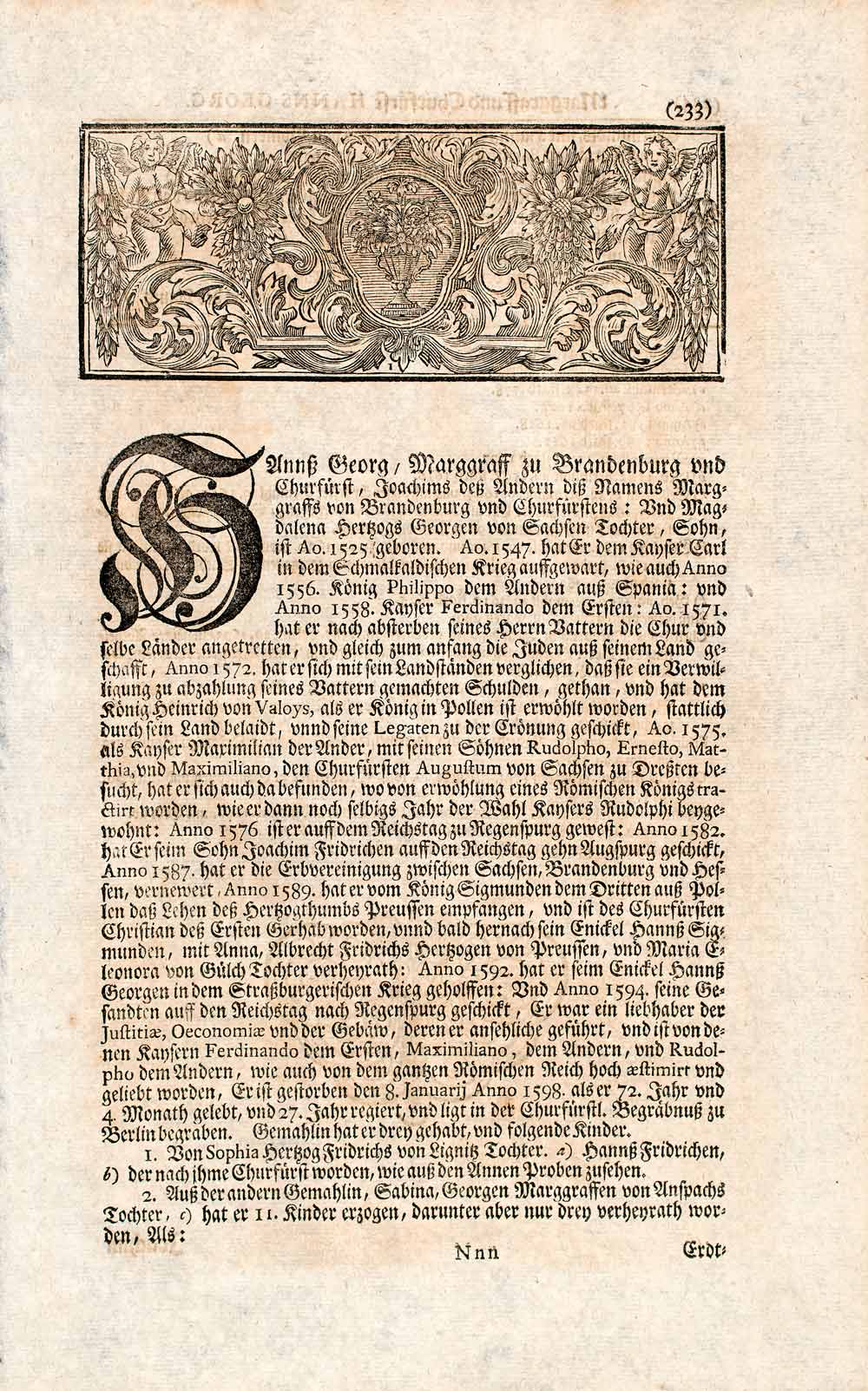 1721 Copper Engraving Portrait John George I Elector Saxony Thirty Year War EUM2