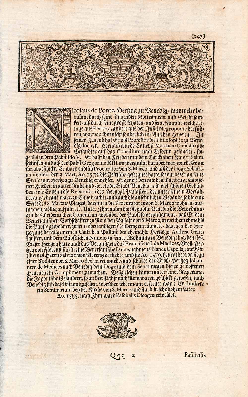 1721 Copper Engraving Portrait Nicola Da Ponte Doge Serene Republic Venice EUM2