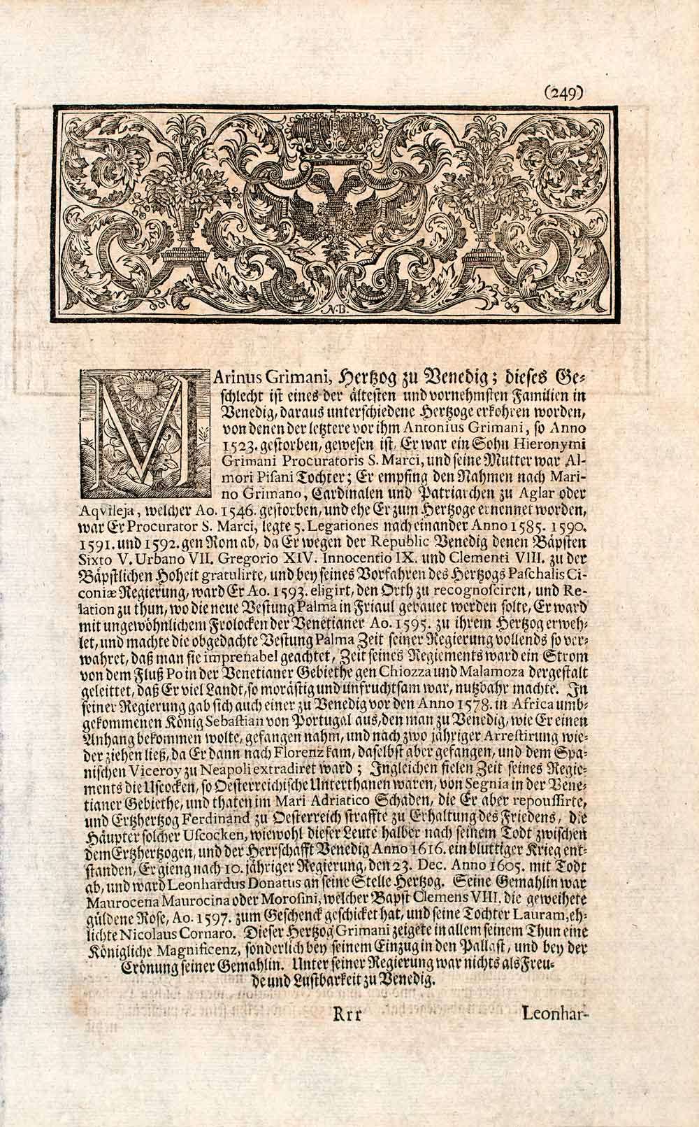 1721 Copper Engraving Portrait Marino Grimani Doge Serene Republic Venice EUM2