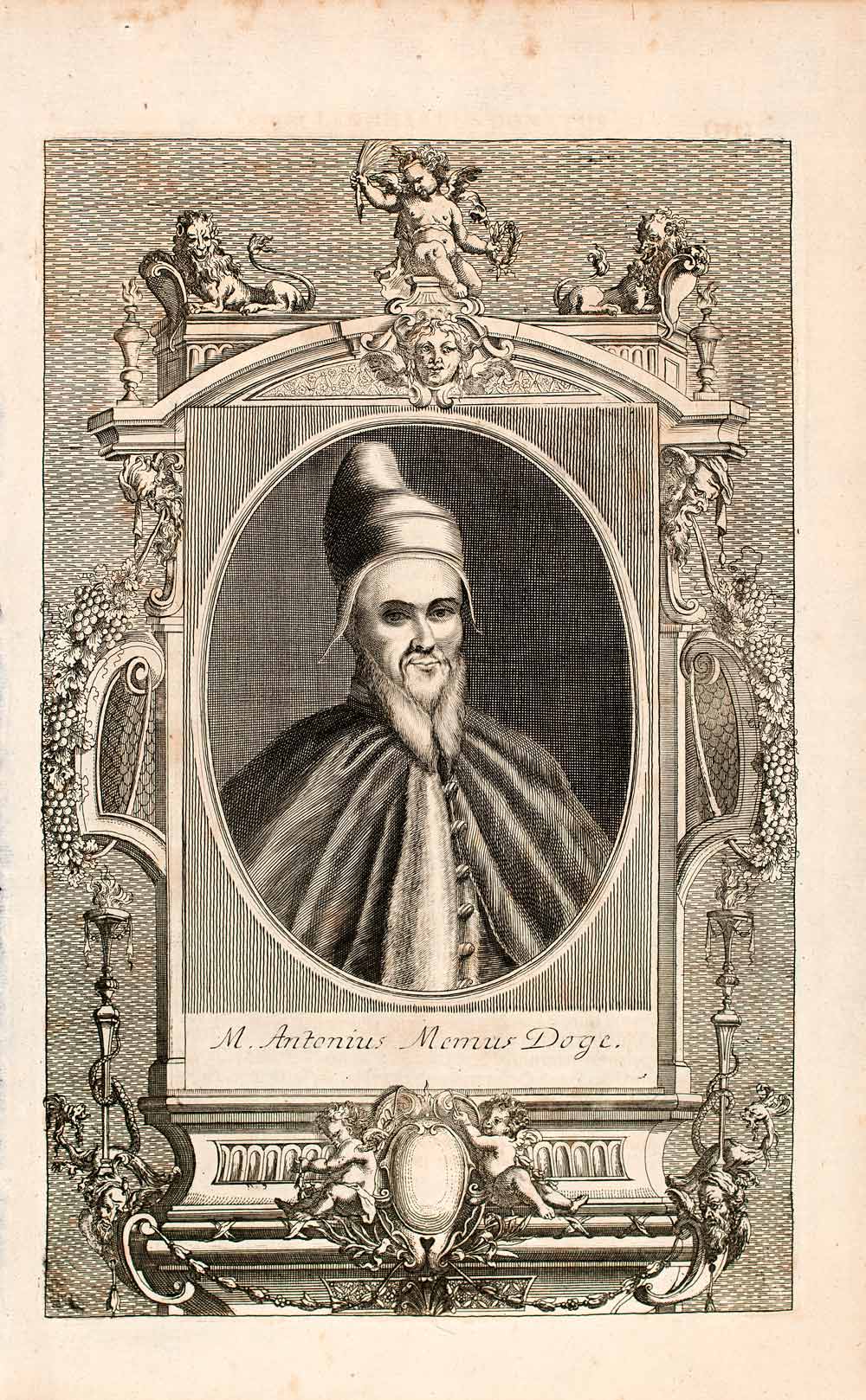 1721 Copper Engraving Portrait Marcantonio Memmo Doge Republic Venice Italy EUM2