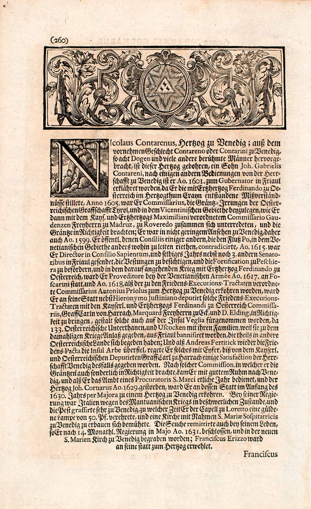 1721 Copper Engraving Portrait Nicolo Contarini Doge Republic Venice Italy EUM2