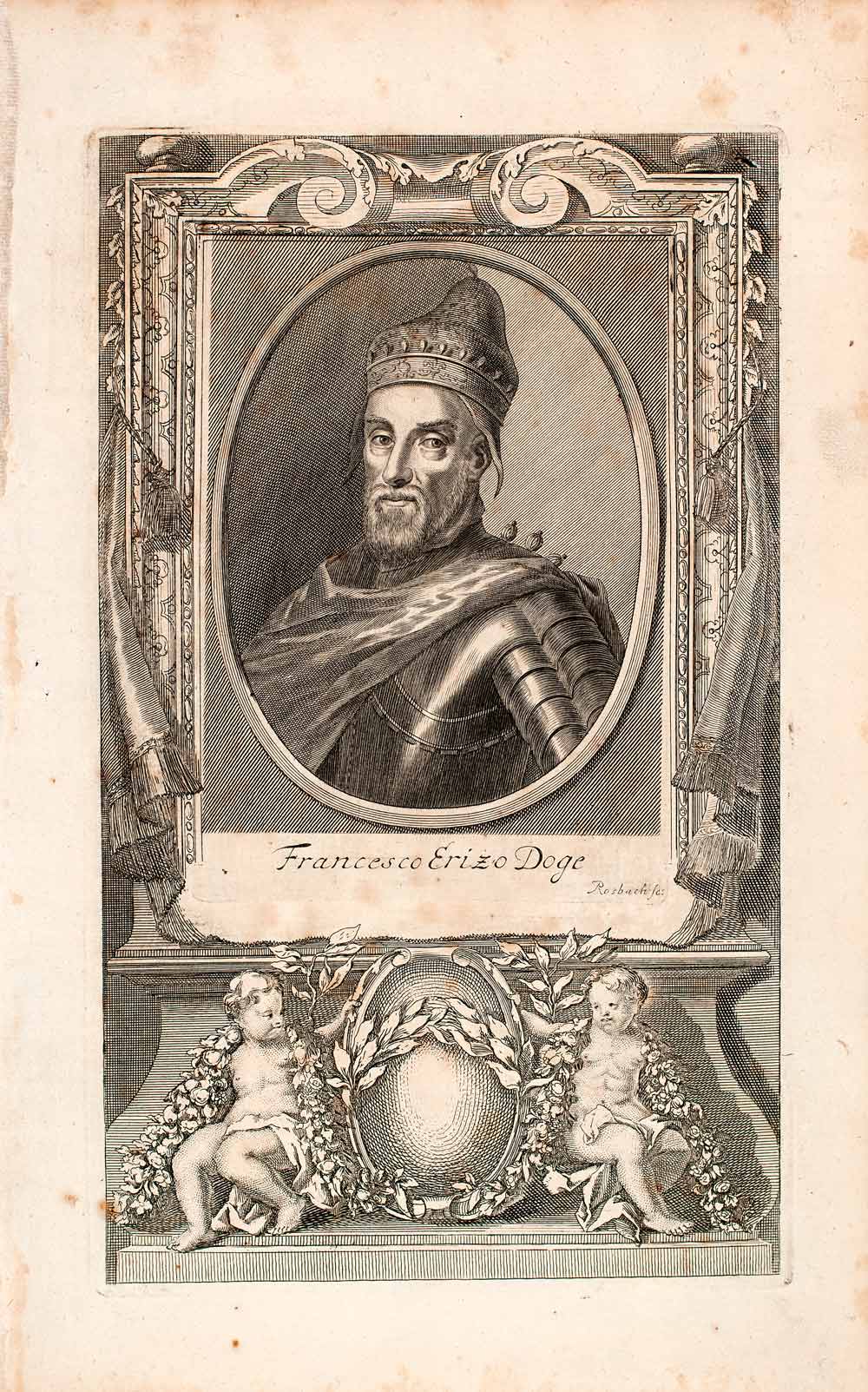 1721 Copper Engraving Portrait Francesco Erizzo Doge Republic Venice Italy EUM2